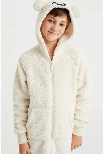 WE Fashion teddy onesie met capuchon ecru Effen 122 128 - Foto 4
