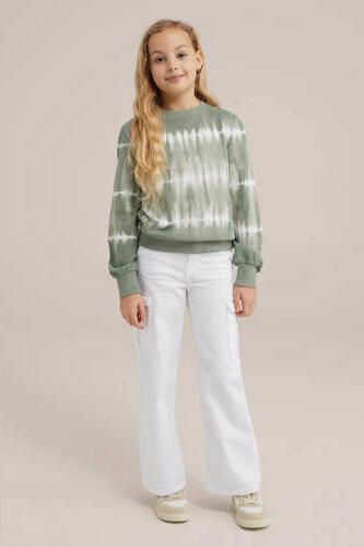 WE Fashion tie-dye sweater olijfgroen wit Tie-dye 110 116