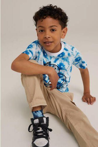 WE Fashion tie-dye T-shirt blauw wit zwart Jongens Katoen Ronde hals Tie-dye 158 164 - Foto 2