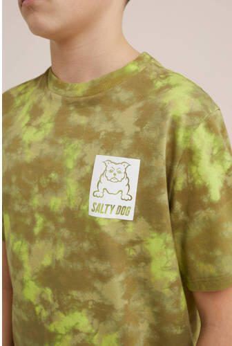 WE Fashion tie-dye T-shirt groen Jongens Katoen Ronde hals Tie-dye 110 116 - Foto 2