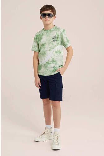WE Fashion tie-dye T-shirt groen wit Jongens Katoen Ronde hals Tie-dye 110 116 - Foto 3