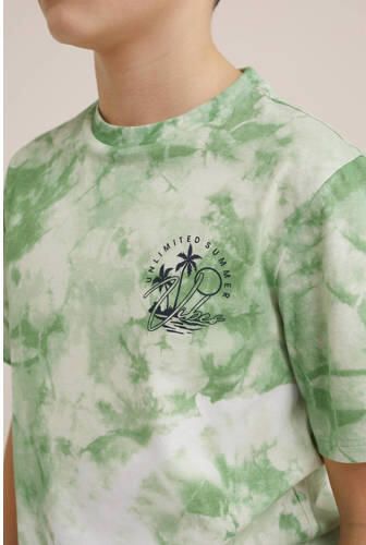 WE Fashion tie-dye T-shirt groen wit Jongens Katoen Ronde hals Tie-dye 110 116 - Foto 2