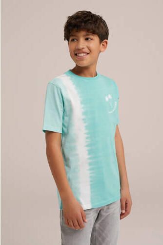 WE Fashion tie-dye T-shirt lichtblauw wit Jongens Katoen Ronde hals Tie-dye 110 116 - Foto 3