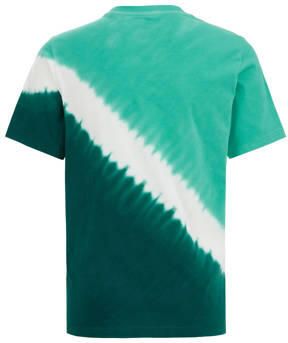 WE Fashion tie-dye T-shirt turquiose wit donkergroen Jongens Katoen Ronde hals 110 116
