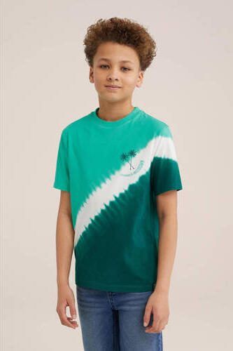 WE Fashion tie-dye T-shirt turquiose wit donkergroen Jongens Katoen Ronde hals 110 116 - Foto 3