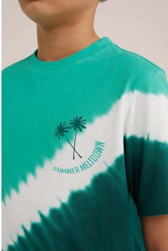 WE Fashion tie-dye T-shirt turquiose wit donkergroen Jongens Katoen Ronde hals 110 116 - Foto 2