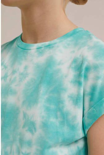 WE Fashion tie-dye T-shirtjurk mintgroen blauw Meisjes Stretchkatoen Ronde hals 110 116 - Foto 2