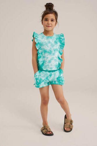 WE Fashion tie-dye top wit turquoise Blauw Meisjes Katoen Ronde hals Tie-dye 134 140 - Foto 2