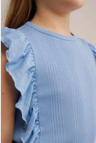 WE Fashion top blauw Meisjes Stretchkatoen Ronde hals Effen 110 116 - Foto 2