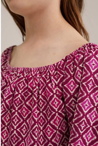 WE Fashion top met all over print roze donkerroze wit Meisjes Viscose Off shoulder 134 140 - Foto 2