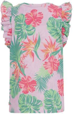 WE Fashion top met bloemdessin lila groen roze T-shirt Multi Meisjes Katoen Ronde hals 110 116