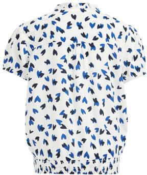 WE Fashion top met hartjes en plooien wit Meisjes Viscose Opstaande kraag 110 116 - Foto 1