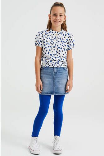 WE Fashion top met hartjes en plooien wit Meisjes Viscose Opstaande kraag 110 116 - Foto 2