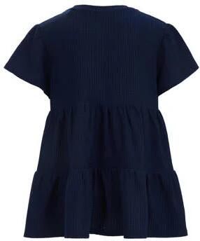 WE Fashion trapeze jurk donkerblauw Meisjes Polyester Ronde hals Effen 110 116