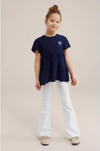WE Fashion trapeze jurk donkerblauw Meisjes Polyester Ronde hals Effen 110 116 - Foto 2
