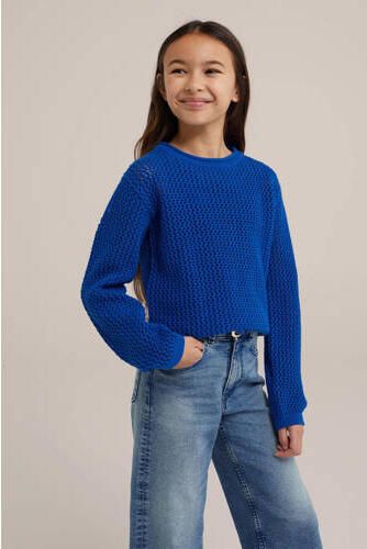 WE Fashion trui blauw Meisjes Katoen Ronde hals Effen 110 116 - Foto 2