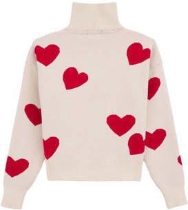 WE Fashion trui offwhite rood Ecru Meisjes Viscose Opstaande kraag All over print 134 140 - Foto 3