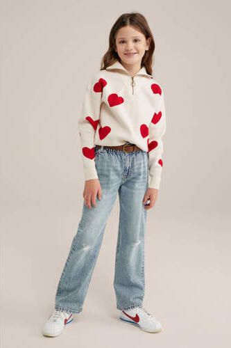 WE Fashion trui offwhite rood Ecru Meisjes Viscose Opstaande kraag All over print 134 140 - Foto 2