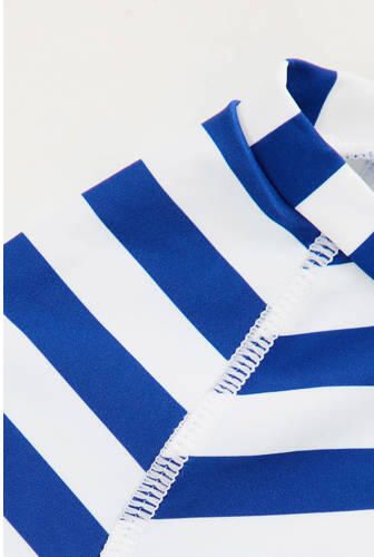 WE Fashion UV T-shirt met bikinibroekje blauw wit UV shirt Meisjes Polyamide Ronde hals 110 116