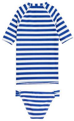 WE Fashion UV T-shirt met bikinibroekje blauw wit UV shirt Meisjes Polyamide Ronde hals 110 116 - Foto 2