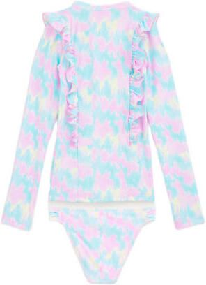 WE Fashion UV T-shirt met bikinibroekje lichtblauw roze UV shirt Meisjes Polyamide Ronde hals 110 116