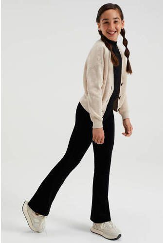 WE Fashion velours flared broek zwart Effen 140 | Broek van - Foto 4
