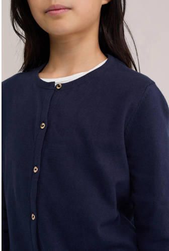 WE Fashion vest donkerblauw fijn gebreid Meisjes Katoen Ronde hals Effen - Foto 4