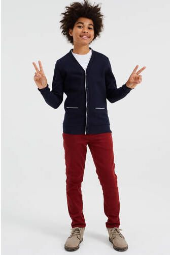 WE Fashion vest donkerblauw wit Jongens Sweat V-hals Effen 134 140 - Foto 3
