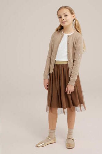 WE Fashion vest goudkleur Meisjes Katoen Ronde hals Effen 110 116