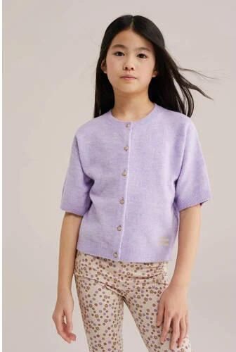 WE Fashion vest lila fijn gebreid Paars Meisjes Polyester V-hals Effen