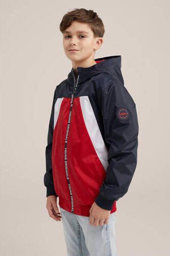 WE Fashion zomerjas donkerblauw rood wit Multi Jongens Polyester Capuchon 110 116 - Foto 3