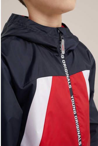 WE Fashion zomerjas donkerblauw rood wit Multi Jongens Polyester Capuchon 110 116 - Foto 2