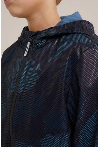 WE Fashion zomerjas met camouflageprint blauw zwart Jongens Polyester Capuchon 110 116 - Foto 2