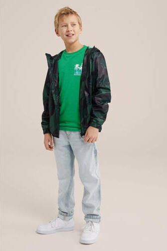 WE Fashion zomerjas met camouflageprint groen zwart Jongens Polyester Capuchon 110 116 - Foto 3