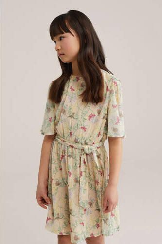 WE Fashion zomerjurk beige Meisjes Polyester Ronde hals All over print