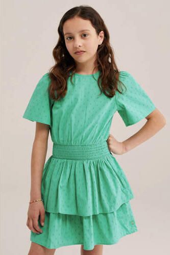 WE Fashion zomerjurk groen Meisjes Katoen Ronde hals Stip
