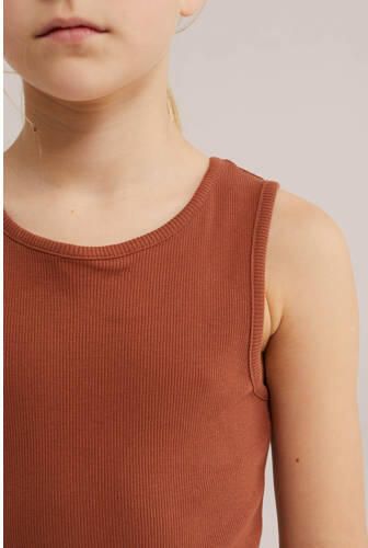 WE Fashion zomerjurk rib gebreid brique Oranje Meisjes Stretchkatoen Ronde hals - Foto 2