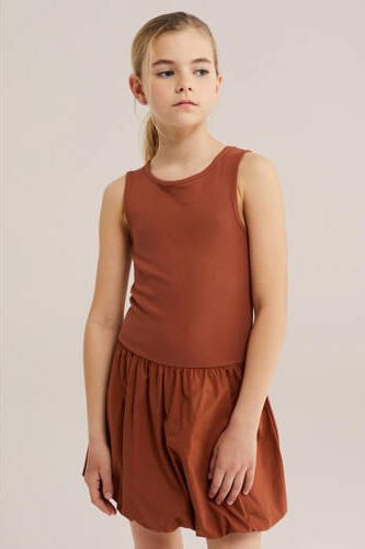 WE Fashion zomerjurk rib gebreid brique Oranje Meisjes Stretchkatoen Ronde hals