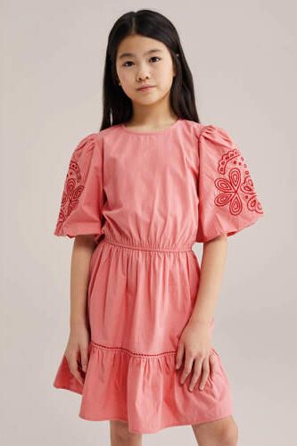 WE Fashion zomerjurk roze Meisjes Katoen Ronde hals Effen