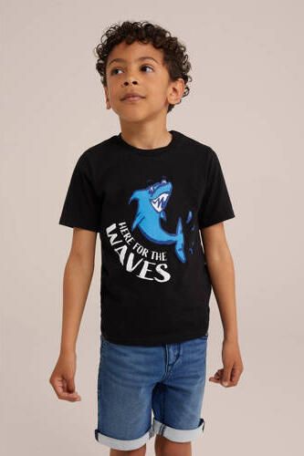 WE Fashion zwart T-shirt Jongens Katoen Ronde hals Printopdruk 110 116 - Foto 2
