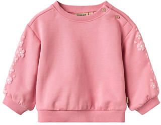 Wheat gebloemde sweater roze Meisjes Katoen Ronde hals Bloemen