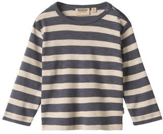 Wheat rechtvallende gestreepte longsleeve grijs ecru Jongens Katoen Ronde hals