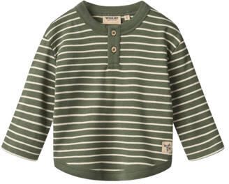 Wheat rechtvallende gestreepte longsleeve groen offwhite Jongens Katoen Ronde hals