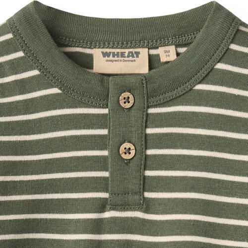 Wheat rechtvallende gestreepte longsleeve groen offwhite Jongens Katoen Ronde hals - Foto 2