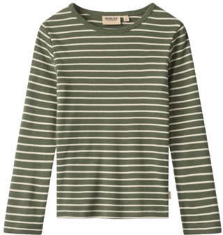 Wheat rechtvallende gestreepte longsleeve groen wit Jongens Katoen Ronde hals