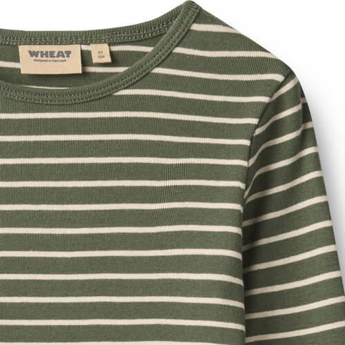 Wheat rechtvallende gestreepte longsleeve groen wit Jongens Katoen Ronde hals - Foto 2