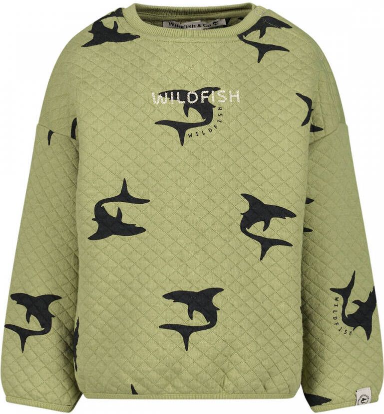 Wildfish sweater met all over print olijfgroen All over print 86