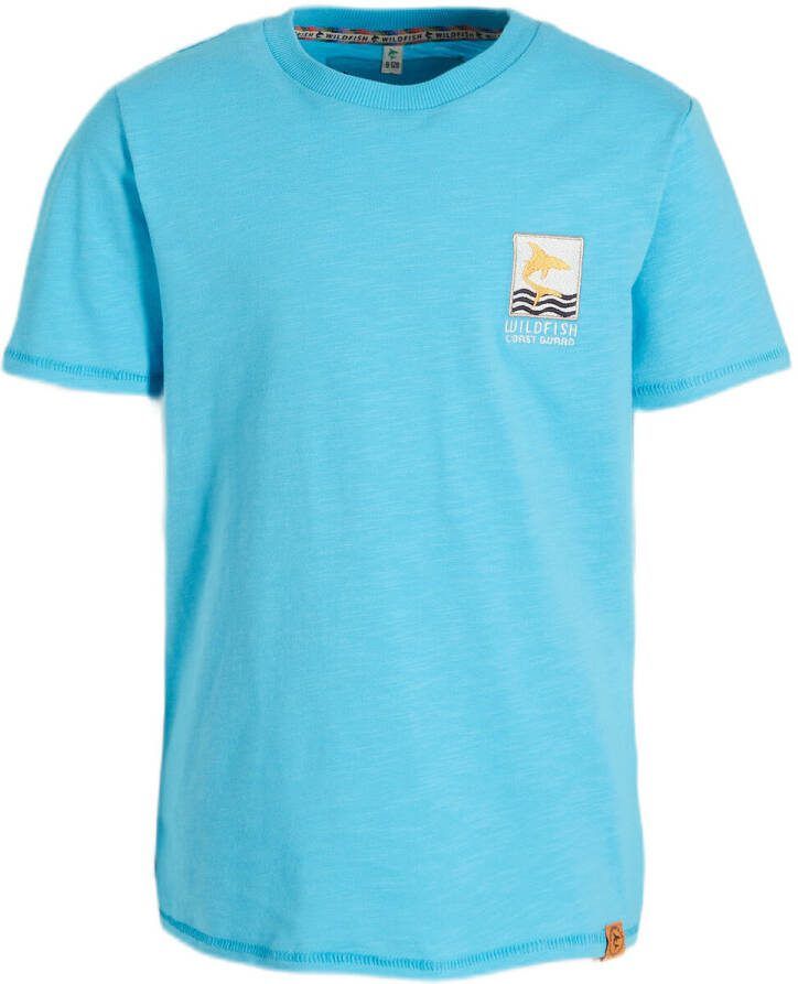 Wildfish T-shirt Milko van biologisch katoen blauw Printopdruk 164