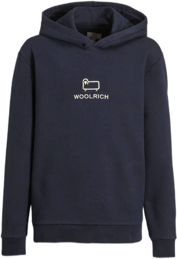 Woolrich sweater met logo blauw Logo 128 | Sweater van