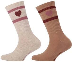 Yellow Moon gestreepte sokken met hartjes beige bruin maat 39-42